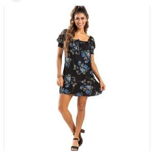 Francesca’s Blue Rain blue/black floral mini dress, Size Small